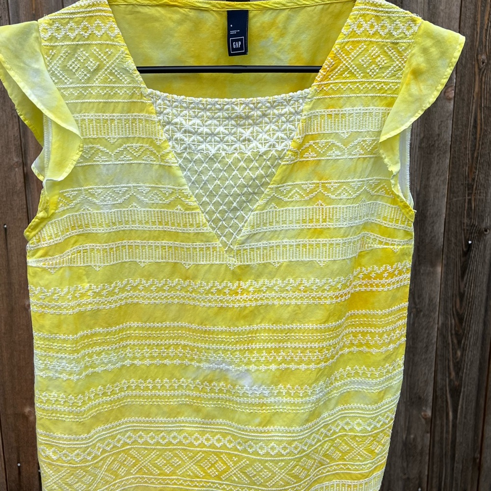 GAP Ice-Dyed Yellow Embroidered Blouse
